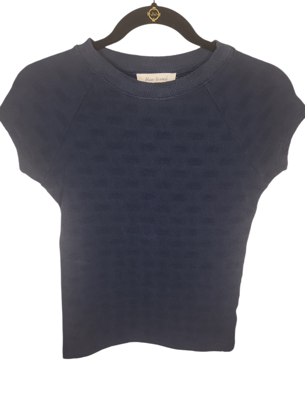 Anthropologie BlueTassel Navy Boho Textured Fitted CapSleeve Classic Top Size XS